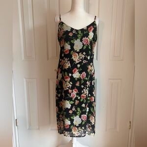LUMIERE Midi, Sleeveless, Flowers, Dress, Black and Multi Colours, Size Large